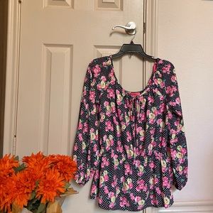 Betsey Johnson floral polka dot balloon sleeve top